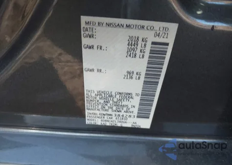 2021 Nissan Altima Sv Intelligent Awd из США, поврежденный, VIN 1N4BL4DW9MN384283